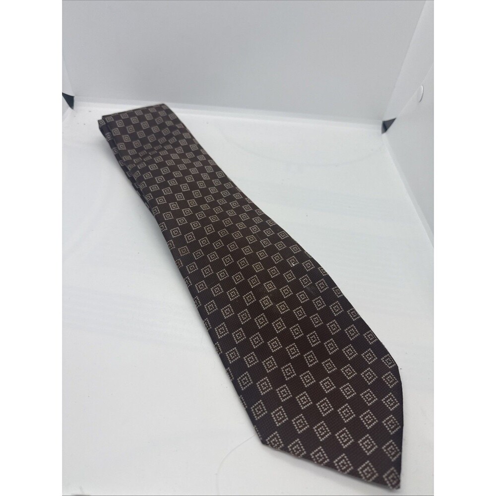 Vintage '60s Towncraft Tie 60”x4” Brown Geometric Diamond Design